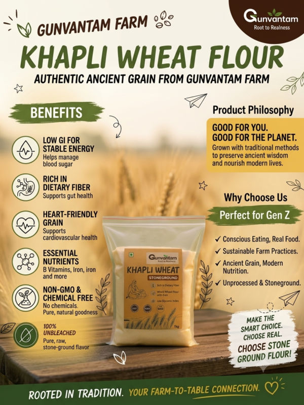 gunvantam farms khapli wheat flour (emmer atta)