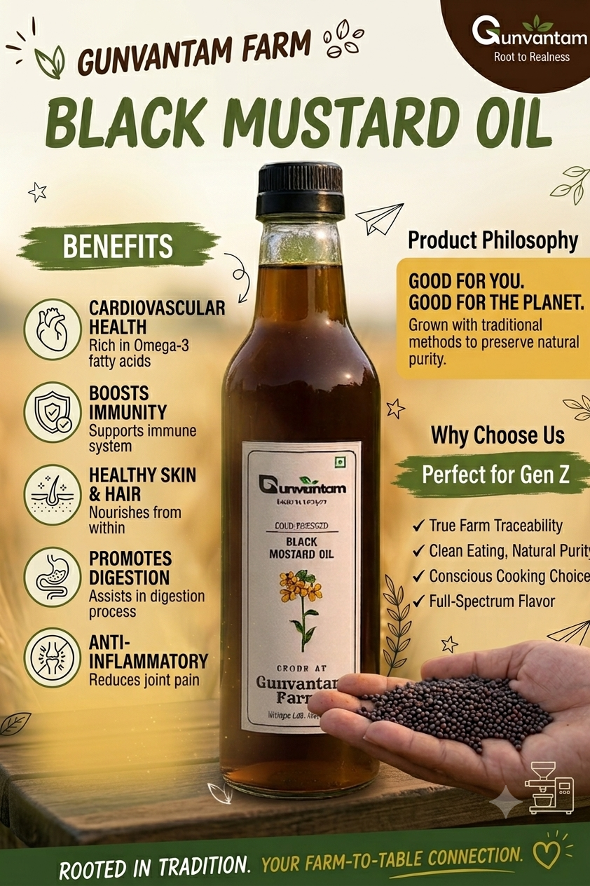 gunvantam farms kachi ghani kaali sarson oil (black mustard oil)
